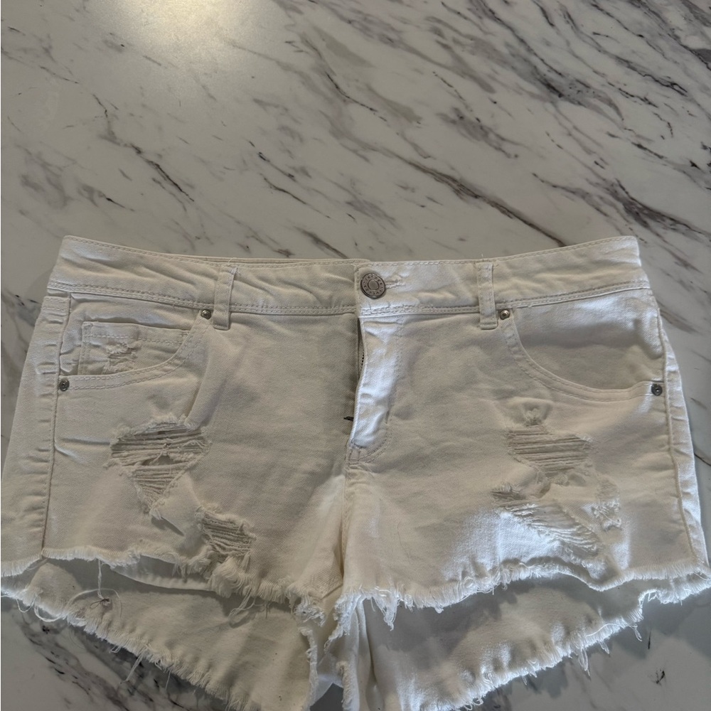 White Distressed Denim Shorts